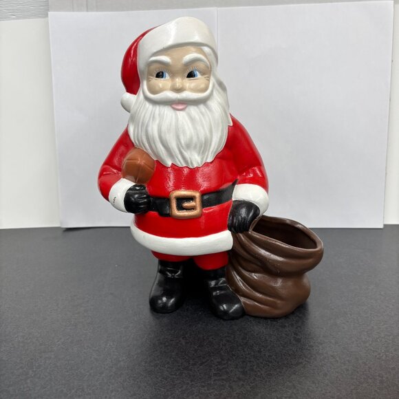 Santa Claus with Bag and Football Retro 1977 Hand Painted Ceramic VTG Christmas - Picture 2 of 10